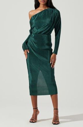 ASTR the Label Azenia One-Shoulder Long Sleeve Midi Dress in Teal Green at Nordstrom Rack, Size Small
