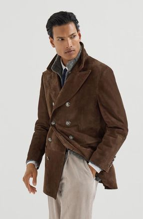 Brunello Cucinelli Suede pea coat in Brown at Nordstrom, Size Xxx-Large