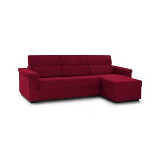 Dmora Sof&aacute; Fijo Con Chaise Longue Cintano, Desenfundable, Reversible Made In Italy, Hidr&oacute;fugo Multiposici&oacute;n, 285x160 Cm Rojo