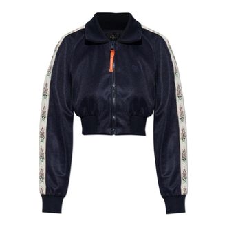 Etro Etro, Zip-throughs, female, Blue, Size: XS Short Sweatshirt with Embroidered Logo