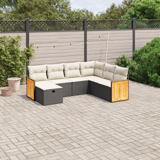 vidaXL Vidaxl - Set De Comedor De Jard&iacute;n 7 Pzas Y Cojines Rat&aacute;n Sint&eacute;tico Negro