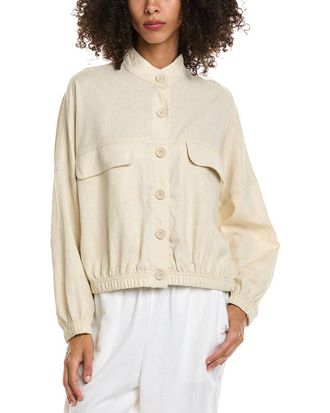 Max Studio Linen-Blend Bomber Shirt Jacket