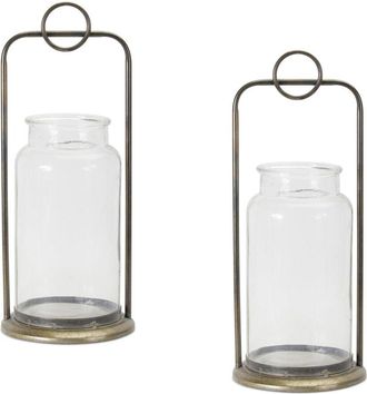 Melrose International Set Of 2 Antique Metal Candle Holder With Glass Jar