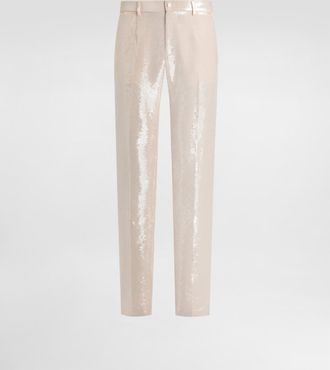 Dolce & Gabbana Sequin Trousers - Man Beige Sequins 46