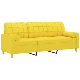 vidaXL Sof&aacute; De 3 Plazas Con Cojines Tela Amarillo Claro 180 Cm Vidaxl