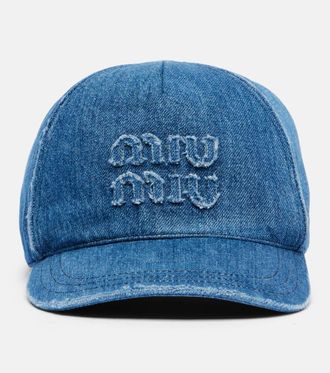Miu Miu Cappello da baseball in denim con logo