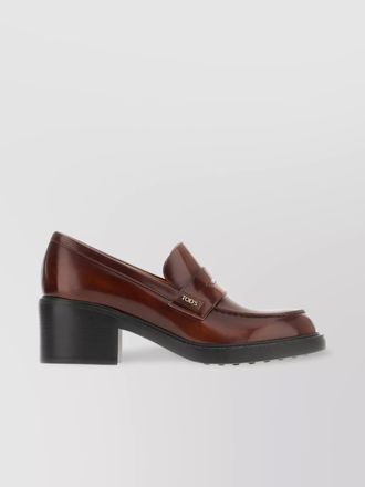 Tod's leather high heel loafers