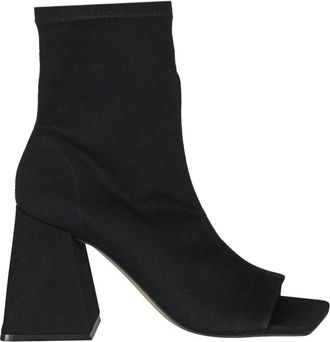 Vic Mati&eacute; Asymmetrische Stoffen Laarzen met Vierkante Neus - Dames - Laarzen met Hak - Zwart - 39 EU - Schoenen