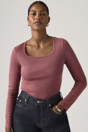 Levi's Top de manga larga con cuello cuadrado Essential - Mujer - XS - Rojo / Garment Dye Crused Berry