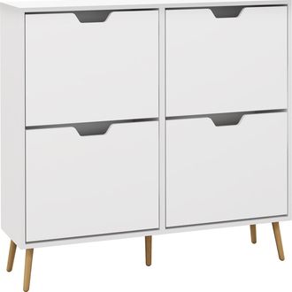 HOMCOM Shoe Storage Cabinet with 4 Flip Drawers for 16 Pairs of Shoes - White | TJ Hughes