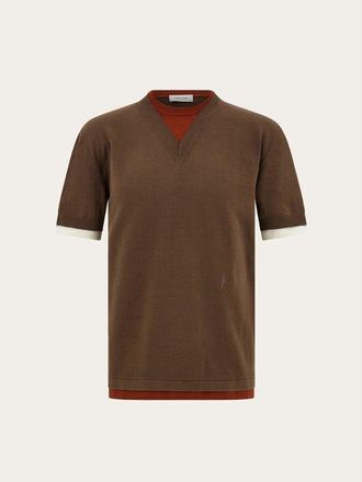 Ferragamo Brown Short Sleeve Sweater, Size XL