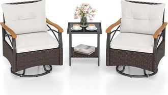 Costway 3 Piece Outdoor Swivel Chair Set Patio Wicker Rotating Chairs
