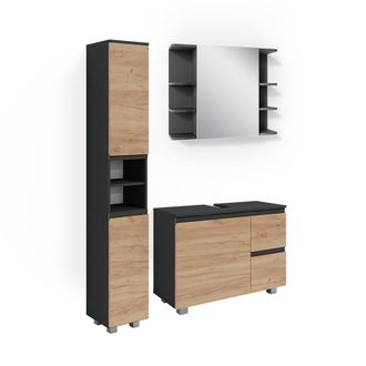 Vicco Conjunto De Muebles De Ba&ntilde;o J-shape, Gris, 3 Piezas