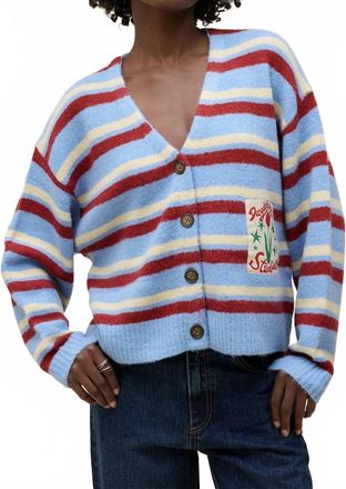 Daydreamer Stripe V-Neck Slouch Cardigan In Blue/red/cream