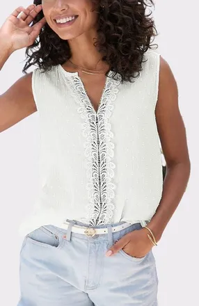 Lascana Lace Trim Sleeveless Blouse in White at Nordstrom, Size 4