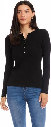 Karen Kane Hana Henley Ribbed Crewneck Sweater In Black