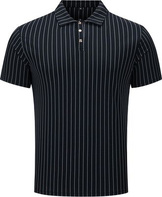 Generic Polo Shirt Mens Short Sleeve Casual Summer Golf Tops for Men 3 Buttons Striped Sports Workout Tshirts Collared Comfy Top Holiday Beach Tee Black