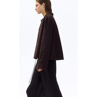 H&M Broderie Anglaise Twill Jacket in Dark Brown at Nordstrom, Size Large
