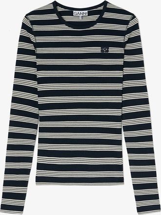 Ganni Navy Stripe Rib Long-sleeve - Size XXS Organic Cotton