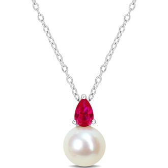 Delmar Lab Created Ruby & Freshwater Pearl Pendant Necklace in Red at Nordstrom Rack