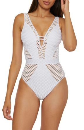 BECCA by Rebecca Virtue Castaway Plunge One-Piece Swimsuit in White at Nordstrom, Size Large