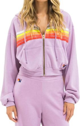 Aviator Nation Five Stripe Cropped Zip Hoodie In Mauve