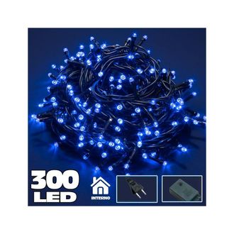 Trade Shop Trade Shop - Cadena Brillante 300 Luces Led Luces Azules Con Controlador 8 Funciones Internas