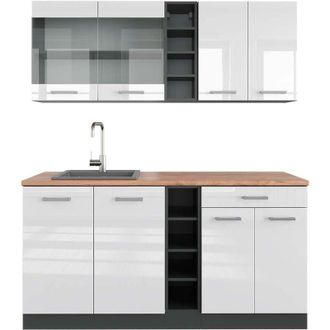 Vicco Cocina Vers&aacute;til R-line, Blanco Brillo/antracita, 160 Cm, Et Roble