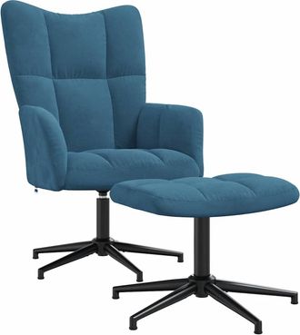 vidaXL Sill&oacute;n De Relax Con Taburete Terciopelo Azul Vidaxl