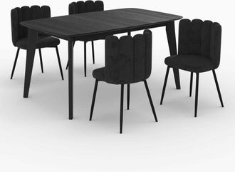 Rendez-Vous D&eacute;co Mesa Y Sillas Para 4 Personas Oman De Terciopelo Y Madera Negra