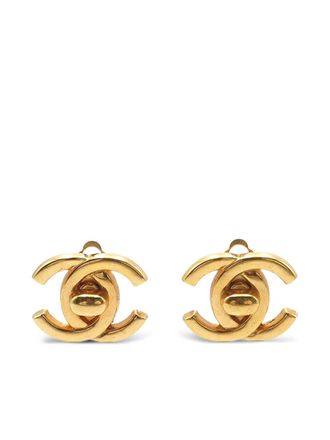 Chanel 1996 Gold Plated CC Turn Lock Clip on Earrings costume earrings - Oro