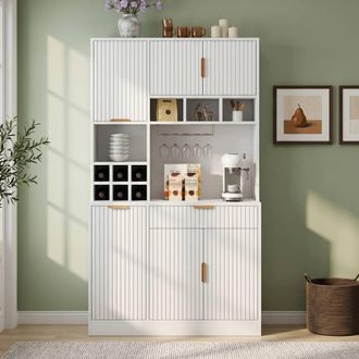 Matteo White Wavy Tall Sideboard Cabinet - Power Outlets & Wine Storage