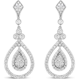House of Brilliance 18K White Gold 1 1/4 Ctw Round Diamond Openwork Teardrop-Shaped Dangle Earrings at Nordstrom