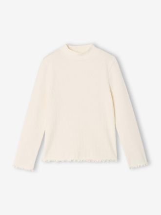Vertbaudet M&auml;dchen Rollkragenshirt aus Rippstrick wollwei&szlig;