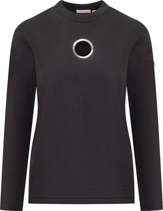 Moncler T-shirt met ronde hals en ringdetail - Dames - Longsleeves - Zwart - S - Katoen - Tops