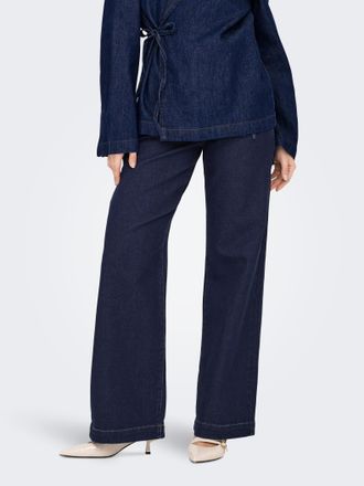 Only High-waist-Jeans ONLY ONLMADELINE BUTTON HW WIDE DNM GUA, Damen, Gr. L, L&auml;nge 32, dunkelblau denim, Denim/Jeans, Obermaterial: 74% Baumwolle, 25% Poly