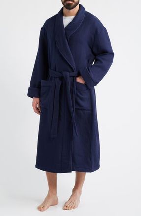 Majestic International Aberdeen Waffle Knit Robe in Navy at Nordstrom