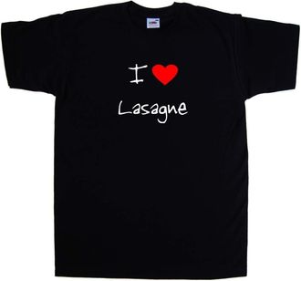 Tee Tree Designs I Love Heart Lasagne Black T-Shirt (White Print)-Small