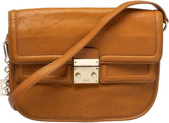 DKNY Dkny Tan Leather Push Lock Shoulder Bag