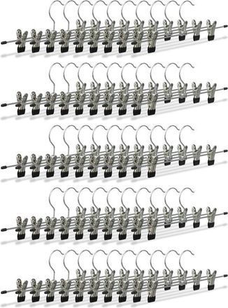 Relaxdays Set De 50 Perchas Para Pantalones, Ajustables, Regulable, Ganchos, Negro Y Plateado, 9 X 35,5 X 2,5 Cm