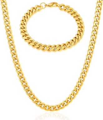 Crucible Jewelry Curb Bracelet and Necklace Gold Chain Set