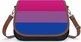 Generic Bisexual Flag Crossbody Bag Womens Handbag PU Message Bags Shoulder Purse with Adjustable Strap
