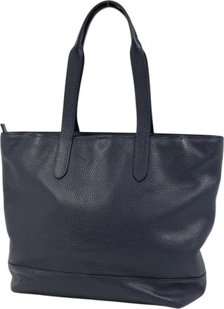 Coach Navy Leather Shoulder Bag Tote Bag (Pre-Owned)