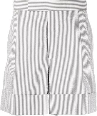 Thom Browne seersucker striped tailored shorts - men - Cotton/Cupro - 1 - Grey