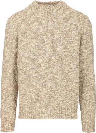 Dolce & Gabbana Fijngebreide wollen trui met ronde hals - Heren - Ronde hals truien - Beige - L - Wol - Truien & Vesten
