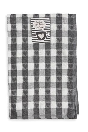 TJ Hughes Hearts - Jumbo Heavy Weight Check Tea Towel with Heart Detail in Silver - TJ Hughes