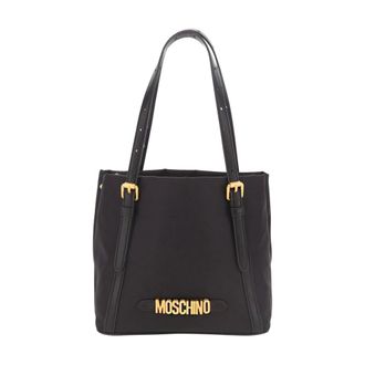 Moschino Handbags, female, Black, Size: ONE SIZE Metallic Letters Nylon Shopping Bag
