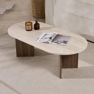 Dmora Mesa De Centro Elain, Forma Ovalada, Tablero De Madera Nobilitada, Color Beige, 119x60x40h Cm Marr&oacute;n Nogal