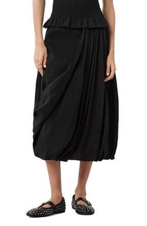 AllSaints Nia Pleated Bubble Hem Midi Skirt in Black at Nordstrom Rack, Size 4 Us / 8 Uk