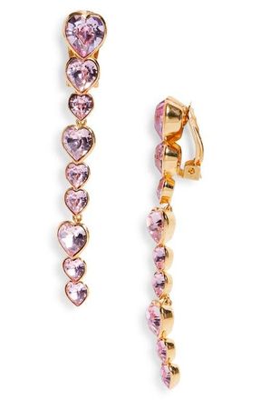 Oscar De La Renta Crystal Heart Clip-On Drop Earrings in Rose at Nordstrom